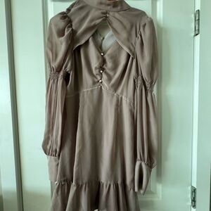 Tan Cowl Neck Long Sleeve Mini dress with cutout Lolita look